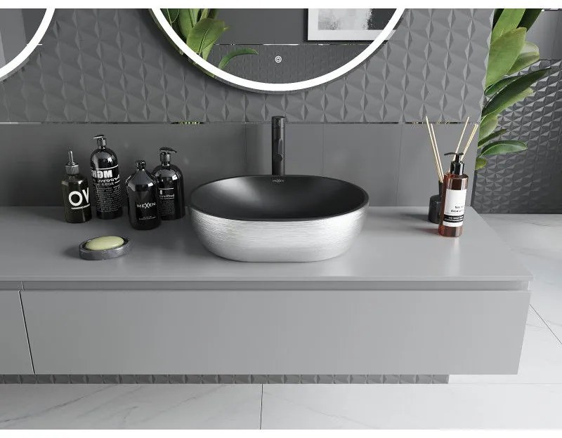 Mexen Viki, umývadlo na dosku 48x35x14 cm, čierna matná-strieborný vzor, 21054873