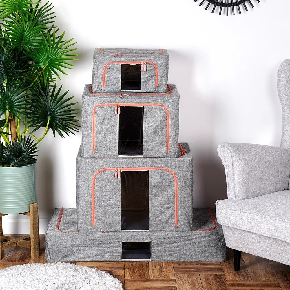 VILDE Látkový pevný box pro uskladnění textilu, šedý PILLOW 60 x 42 x 40 cm (100l)