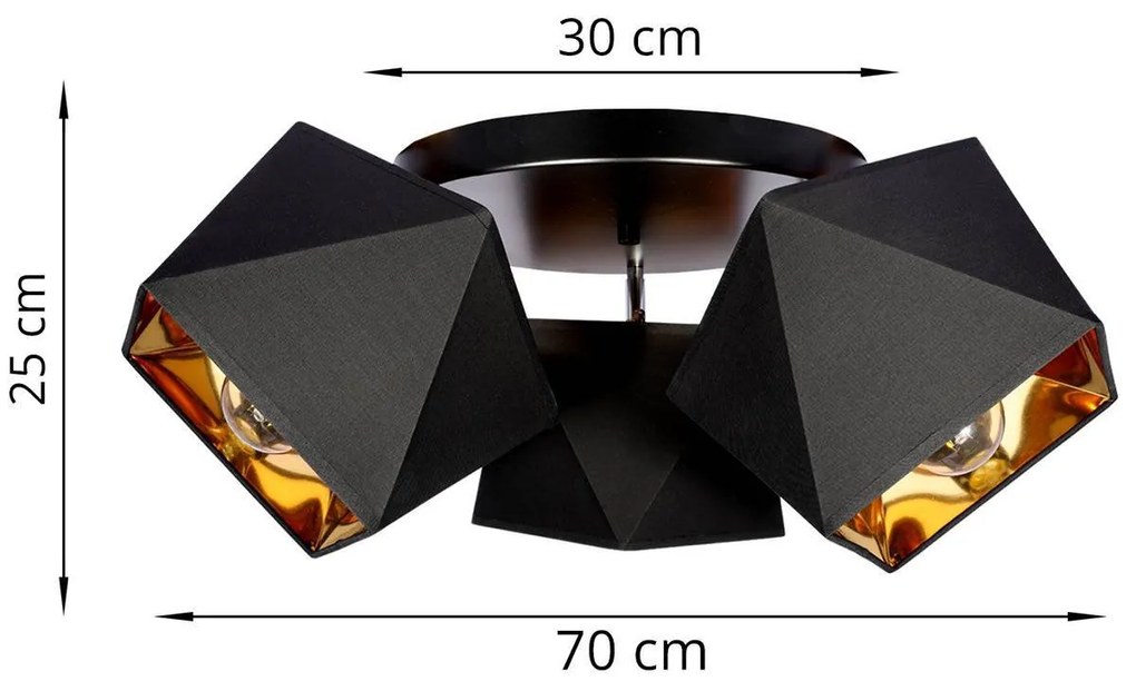 Stropné svietidlo DIAMOND GOLD, 3x čierne/zlaté textilné tienidlo, (možnosť polohovania), O