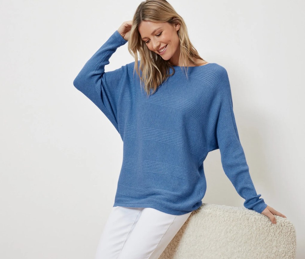 Pulóver z jemného úpletu, modrý