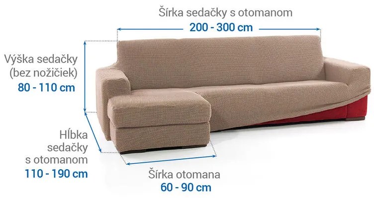 Super strečové poťahy NIAGARA oriešková sedačka s otomanom vľavo (š. 200 - 300 cm)