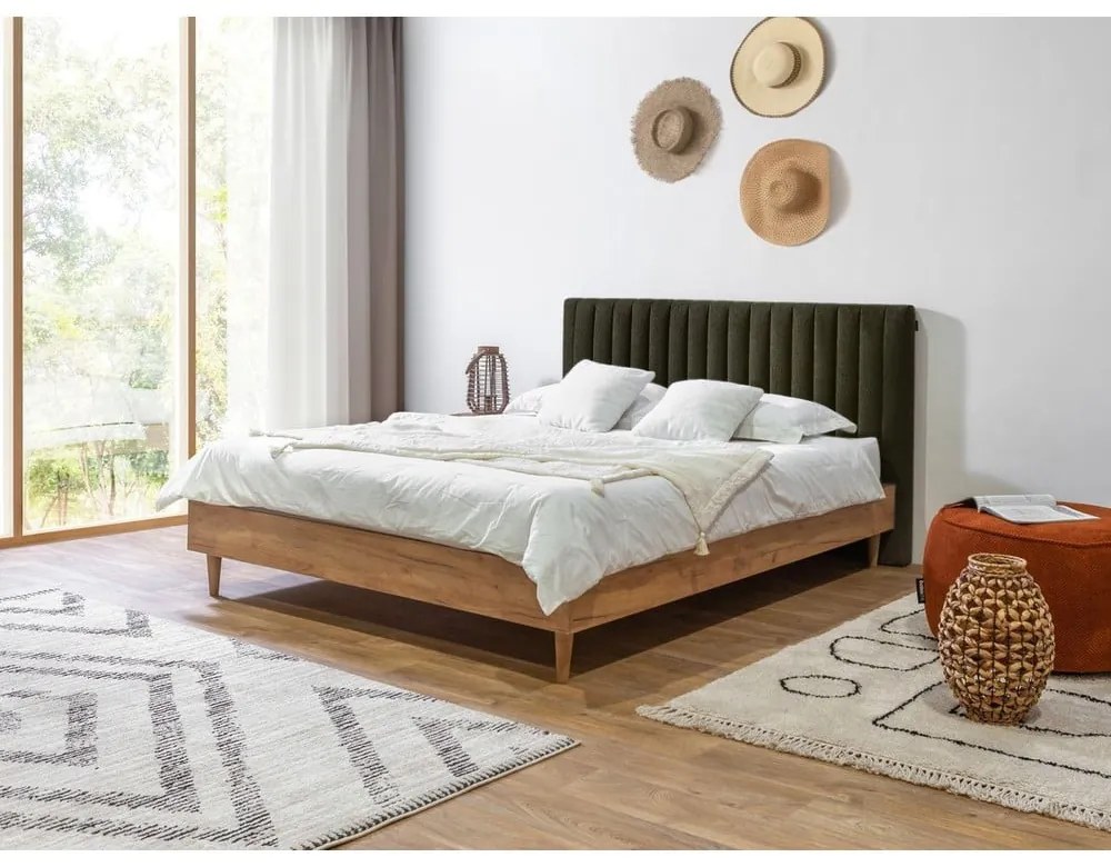 Tmavozelená/prírodná dvojlôžková posteľ s roštom 180x200 cm Oceane – Bobochic Paris