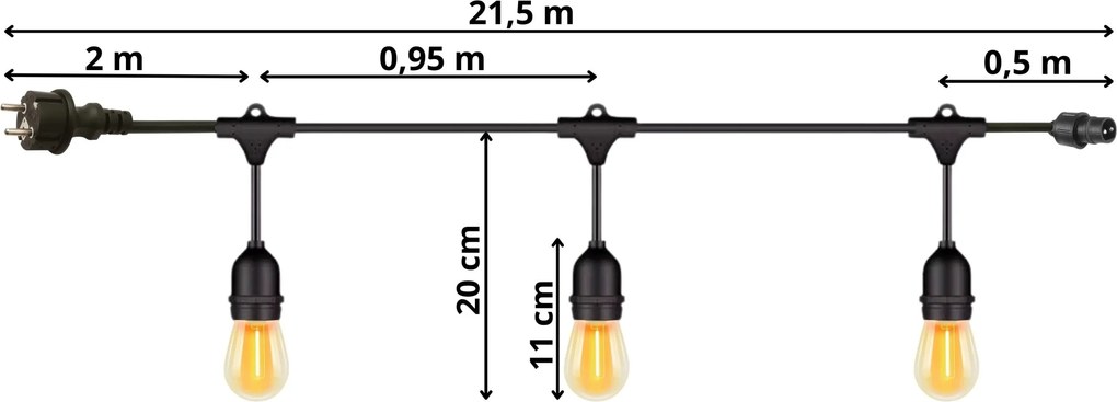 TRENDIE Záhradná svetelná girlanda 20 LED teplá biela E27 20m