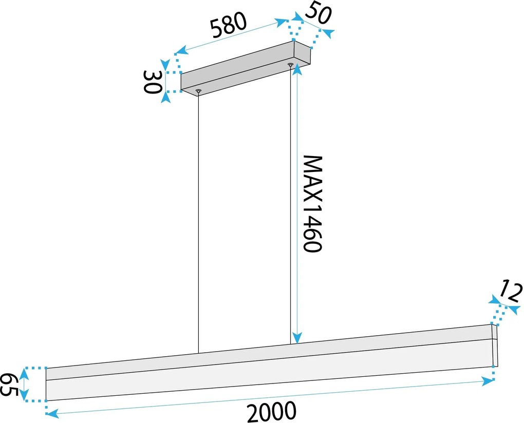 Toolight Toolight, LED stropné svietidlo 200cm, 48W, 4000K, APP1697-CP, zlatá matná, OSW-07893