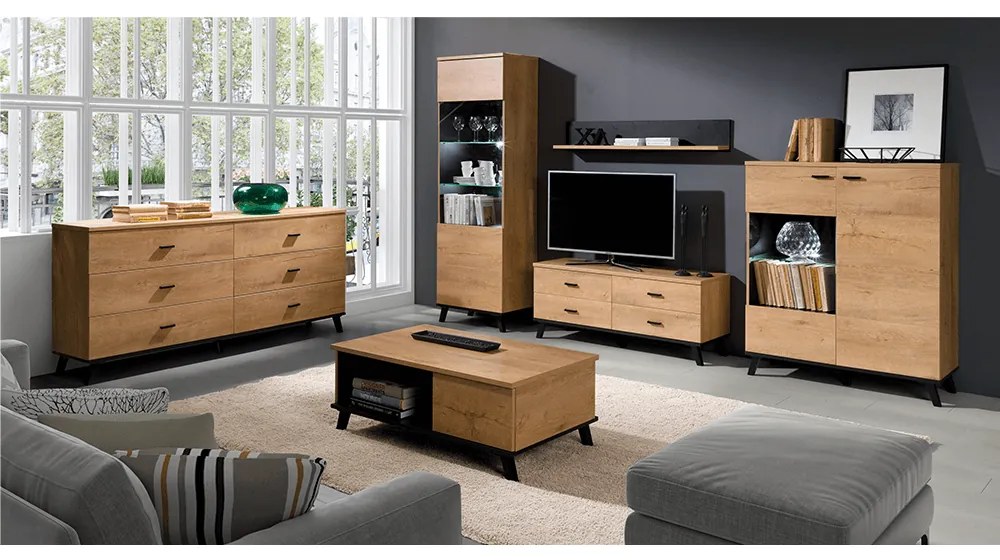 Tempo Kondela Polica, dub lefkas/čierna, SIRAN TYP 10