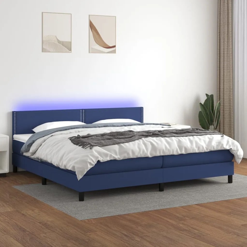 Posteľ boxsping s matracom a LED modrá 200x200 cm látka 3133107