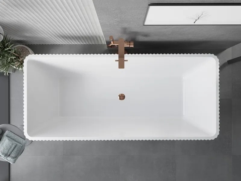 Mexen Tava, voľne stojaca ryhovaná vaňa 170 x 75 cm, biela-čierna, ružové zlato prepad, 52851707575-60