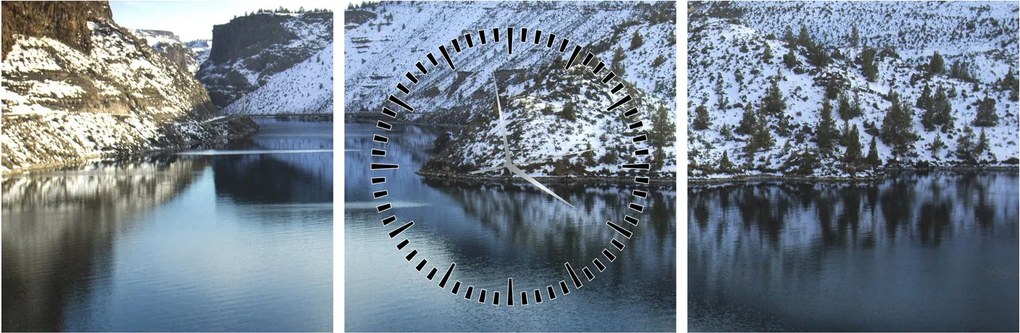 Obraz - zimná krajina s jazerom (s hodinami) (90x30 cm)