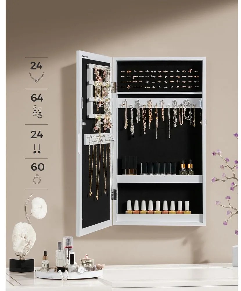 Zrkadlová uzamykateľná skrinka na šperky SONGMICS JBC51W