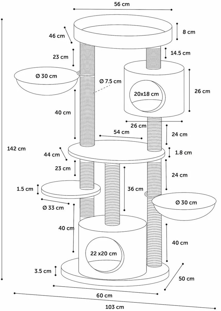 Flamingo Škrabadlo pre mačky INGA, béžová, 103 x 50 x 142 cm