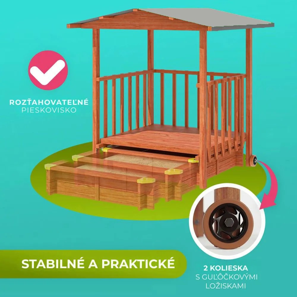 Pieskovisko s verandou SUNNY, 130x130x143cm, hnedá/šedá Jurhan