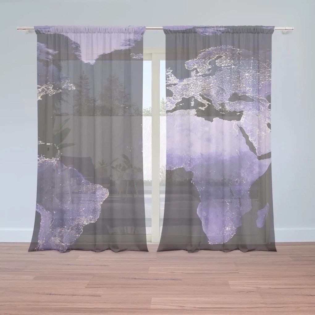 Sablio Záclony Světelná Mapa sveta: 2ks 150x250cm