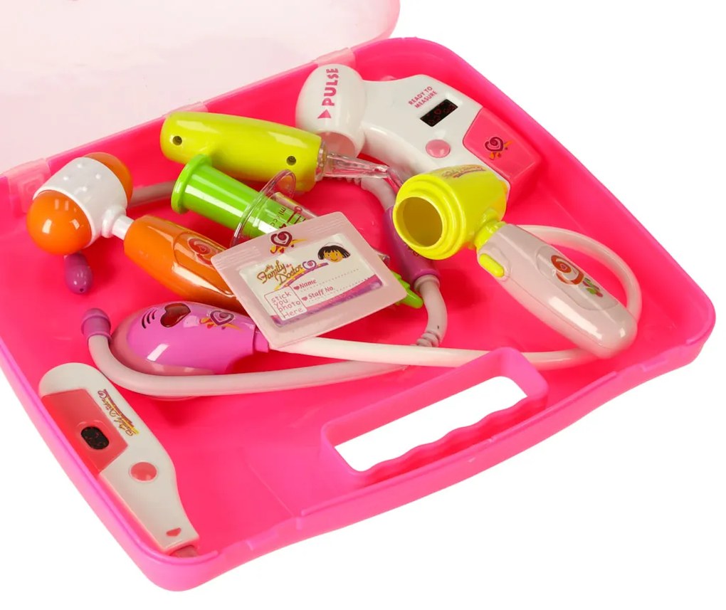 KIK Detský lekársky set v kufríku DOCTOR – hračka pre deti so svetlami a zvukmi, ružový