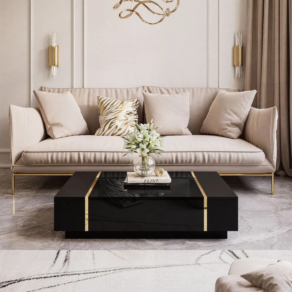 KONFERENČNÝ STOLÍK SANTINO ČIERNY VYSOKÝ LESK / ZLATÝ