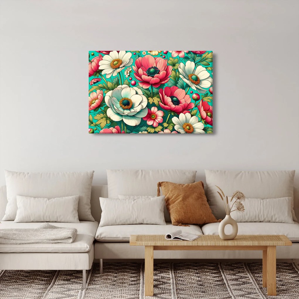 Obraz - Kvety na modrom pozadí (90x60 cm)