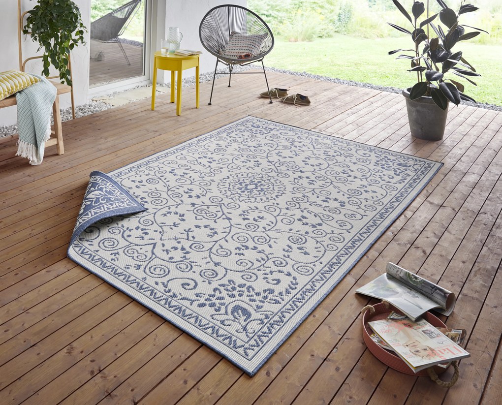 NORTHRUGS - Hanse Home koberce Kusový koberec Twin Supreme 103867 Leyte Blue/Cream – na von aj na doma - 160x230 cm