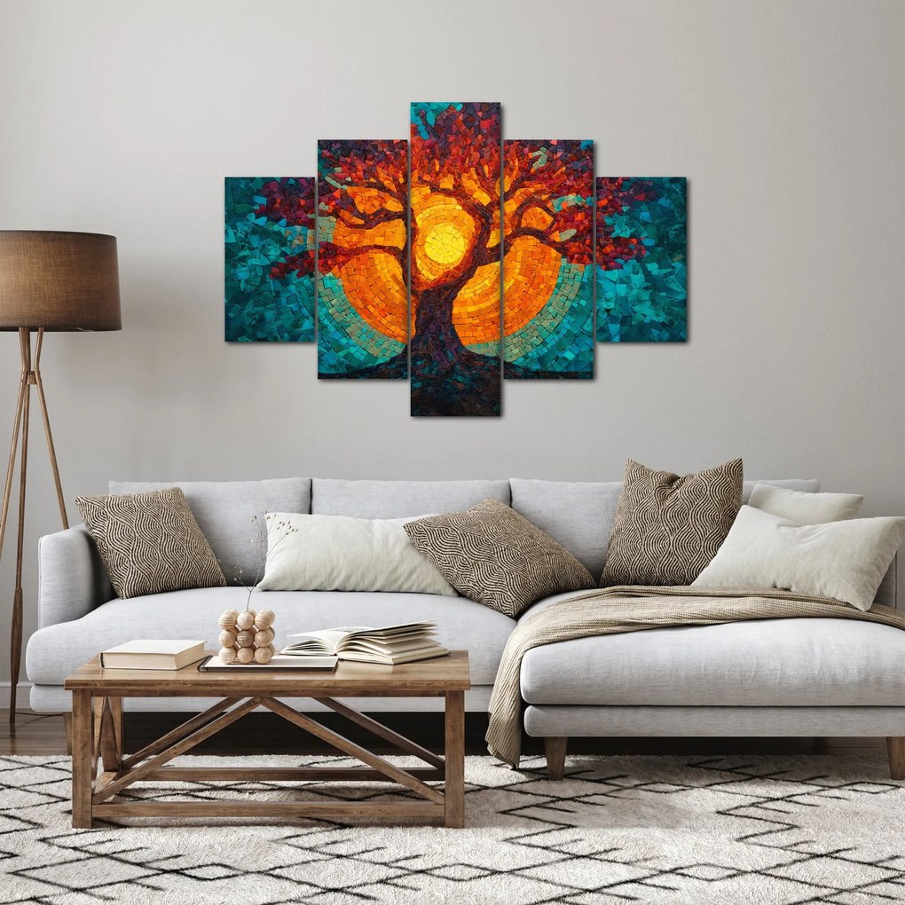 Obraz - Strom života a slnko v mozaike (150x105 cm)
