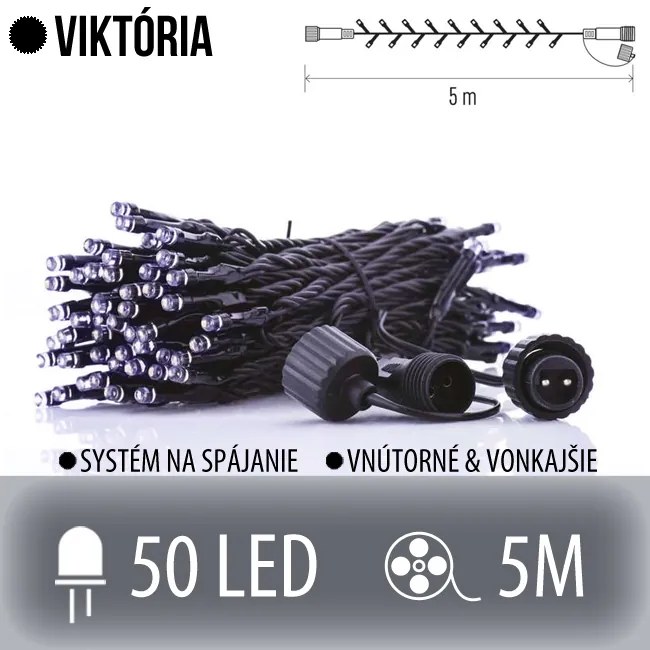 Viktória spojovateľná led svetelná reťaz vonkajšia - 50led - 5m studená biela