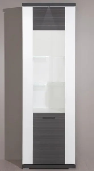 Vysoká vitrína Caracas typ 02, grafit / biely lesk, s osvetlením