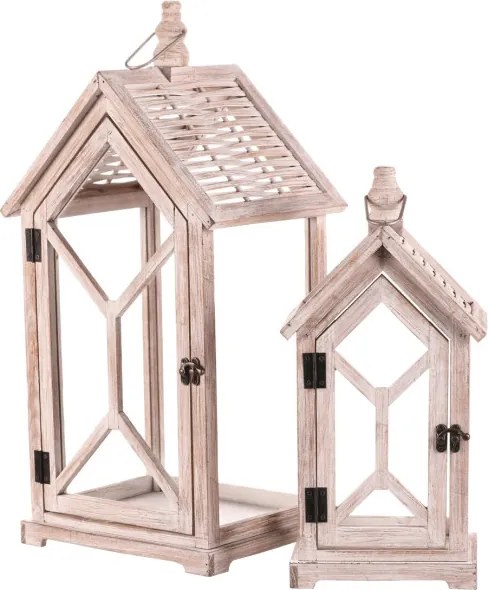 Set dvoch drevených lampášov biely DA209 WT (2 ks)