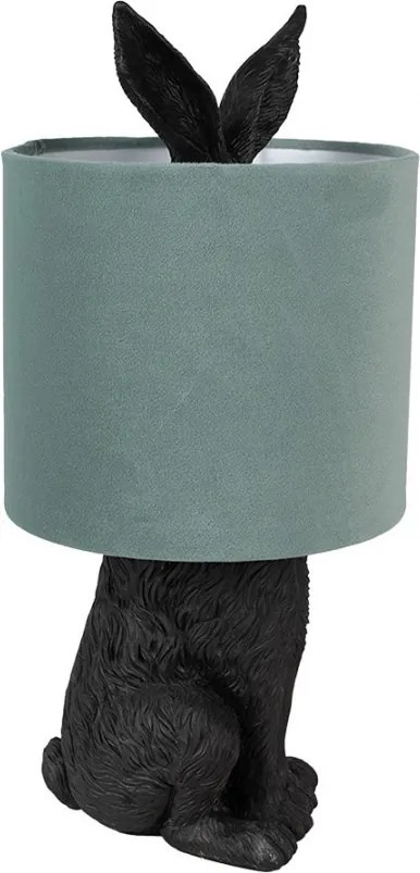 Čierna stolná lampa králik so zeleným tienidlom Rabbi - Ø 20*43 cm