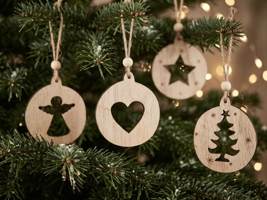 Vianočná ozdoba RUSTIC JOY drevená 7,5 cm - rôzne vzory