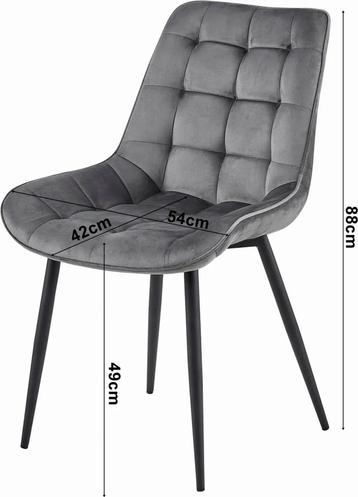 Svetlosivá zamatová stolička BERA s čiernymi nohami