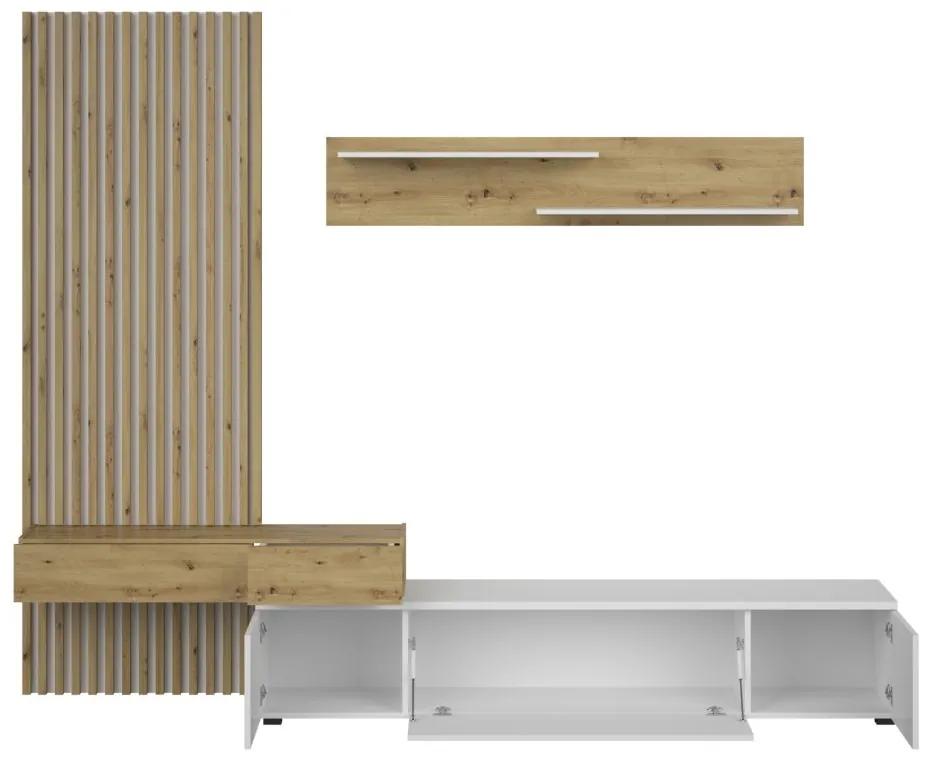 Obývacia stena REBOKA (biela + dub artisan). Vlastná spoľahlivá doprava až k Vám domov. 1091549