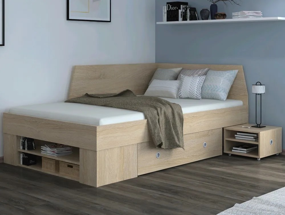 Úložná posteľ so zástenou Junior 120x200 cm, dub sonoma