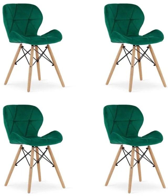 Set 4 zamatových kresiel LAGO - zelené
