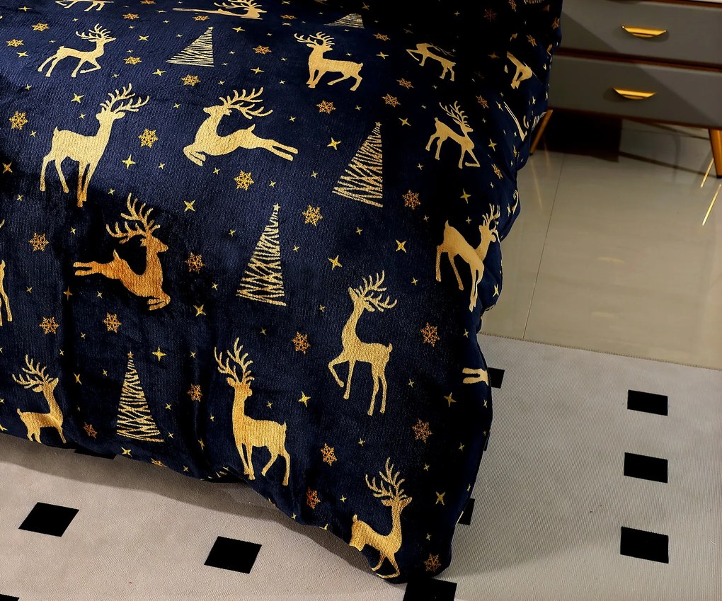 Obliečky mikroplyš GOLDEN DEER tmavomodré Rozmer obliečky: 2 ks 70 x 90 cm | 200 x 220 cm