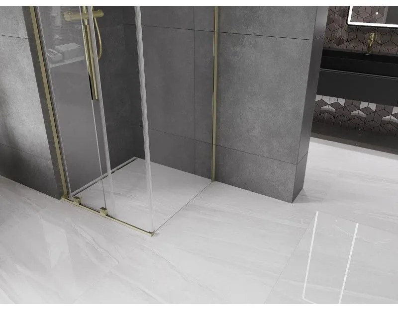 Mexen Velar L, sprchový kút s posuvnými dverami 100 x 100 cm, 8mm číre sklo, zlatá lesklá, 871-100-100-03-50