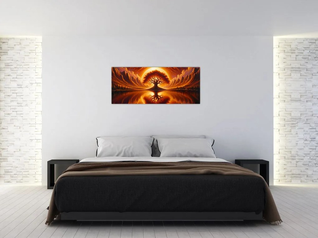Obraz – Strom v krvavom slnku (120x50 cm)