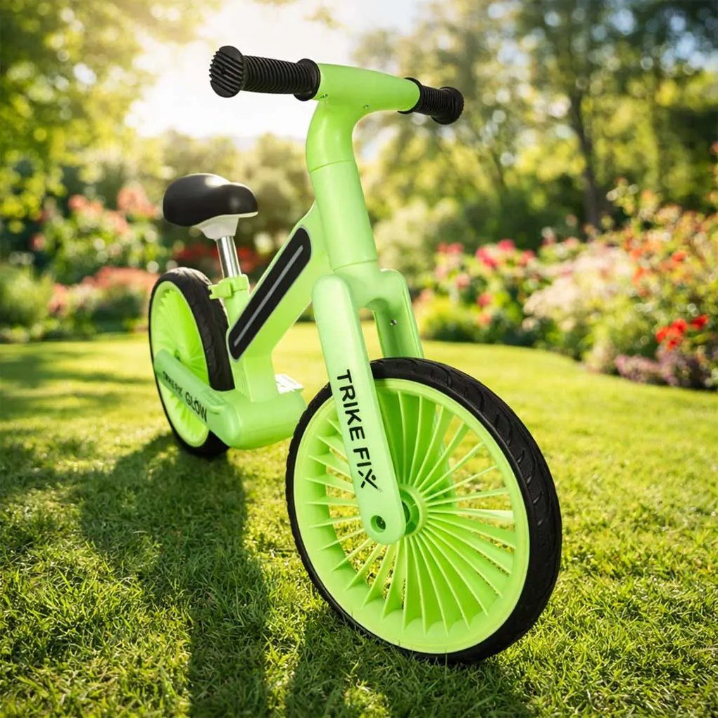 KIK Trike Fix Glow detský bežecký bicykel s RGB LED, neónovo zelený