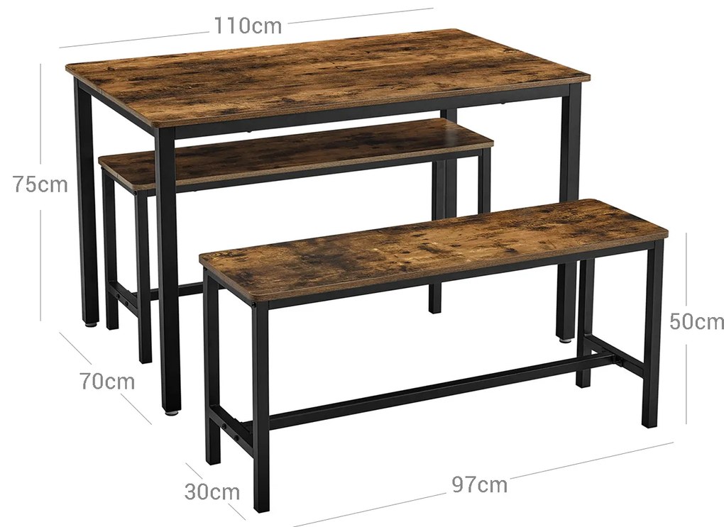 Jedálenský set VASAGLE RENDURO čierny/retro hnedý