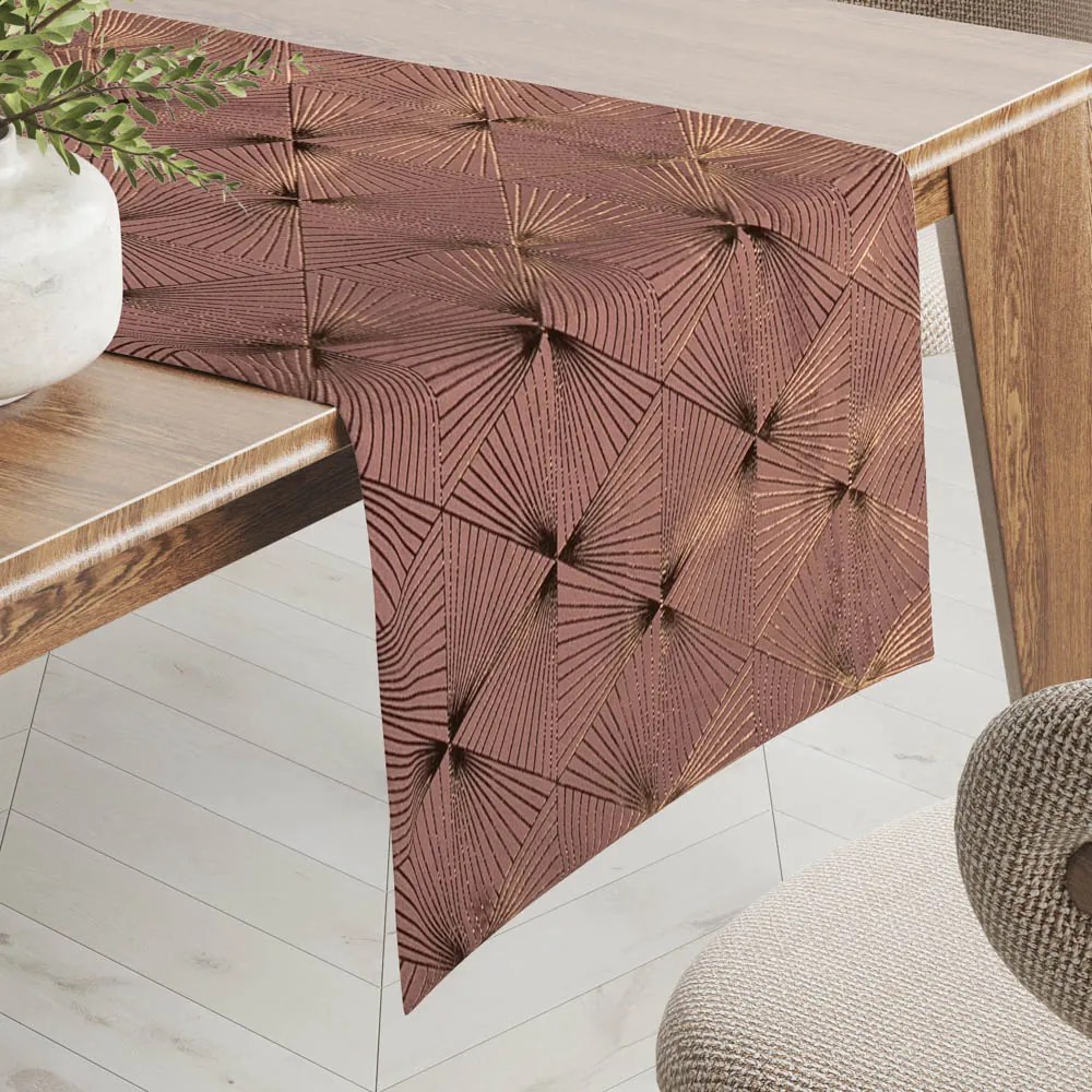 Biante Zamatový behúň na stôl Isabela IBL-009 Rose Gold trojuholníky na staroružovom 45x160 cm