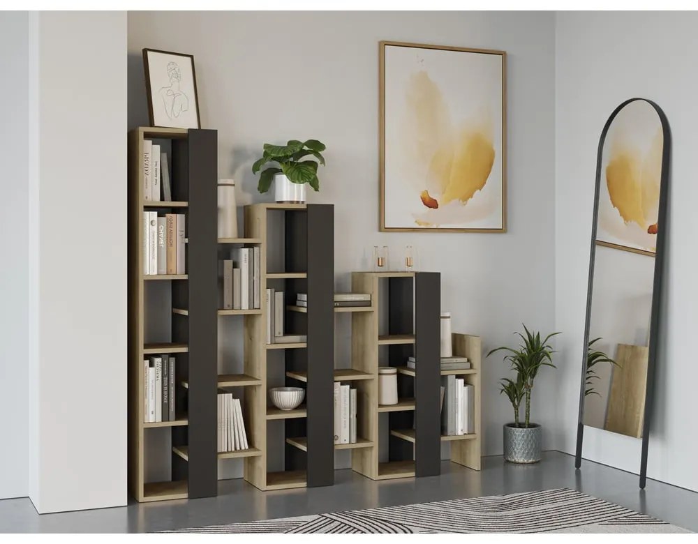 Regál v dekore duba v čierno-prírodnej farbe 158x151 cm Anissa – Marckeric