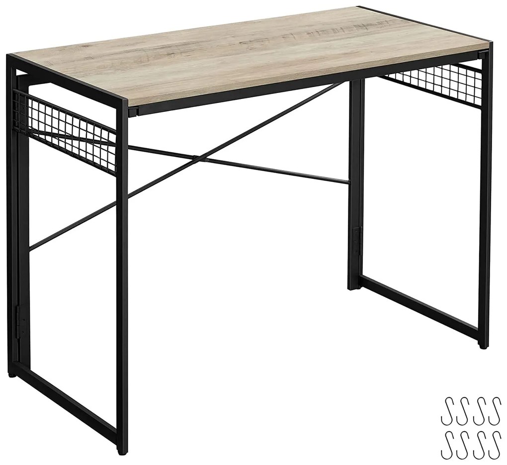 Skladací písací stôl s 8 háčikmi 100 x 50 x 76,5 cm, greige/čierny | VASAGLE