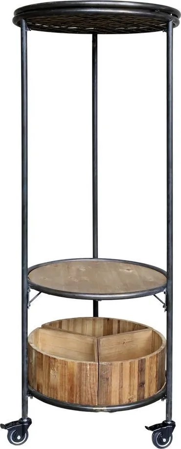 Čierny kovový regál na kolieskach s drevenými podnosmi Fil de Fer - 60*160 cm
