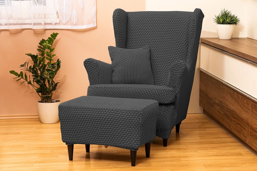 Poťah na kreslo ušiak elastický s podsedákom MALAGA antracitový TiaHome