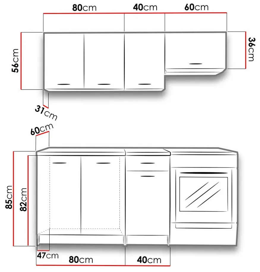 Kuchynská linka s LED osvetlením 120/180 cm MILLA - dub sonoma / béžová