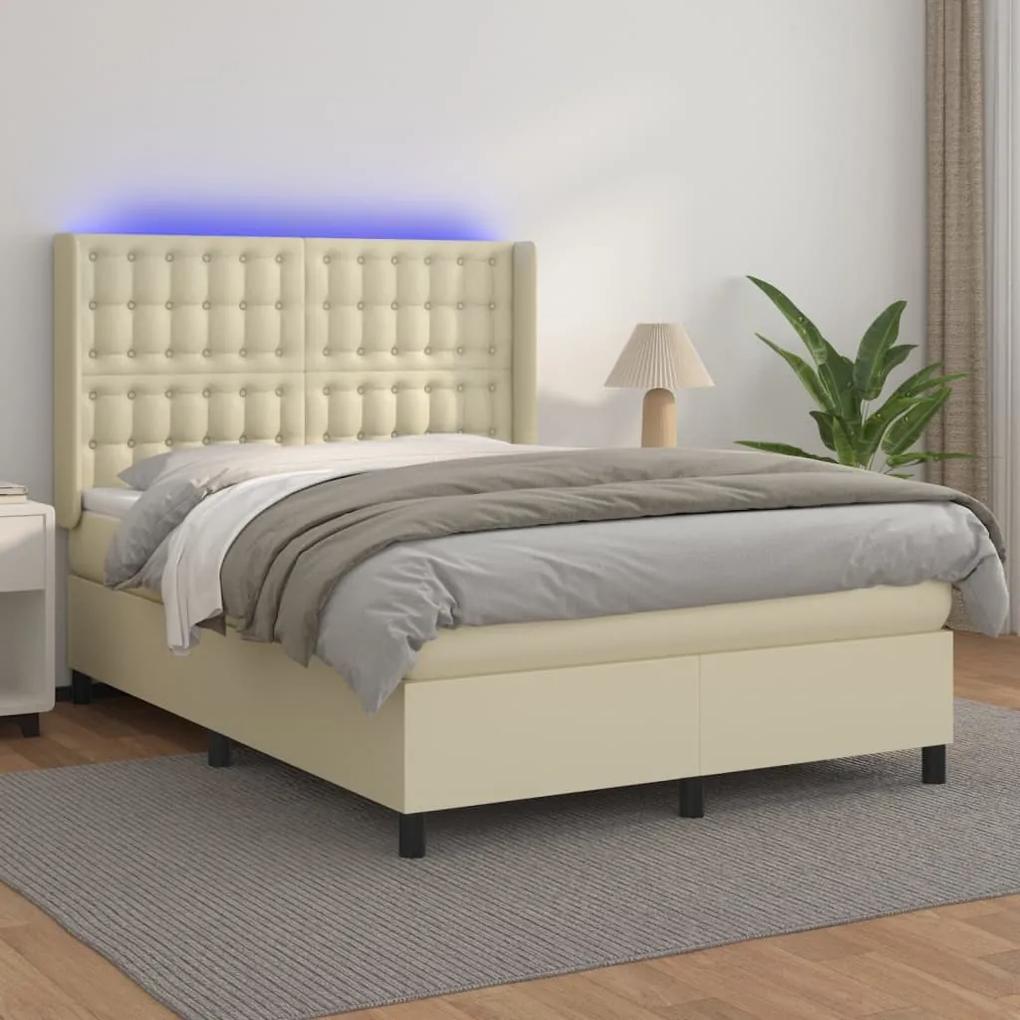 Boxspring posteľ s matracom a LED krémová 140x200 cm umelá koža 3139387
