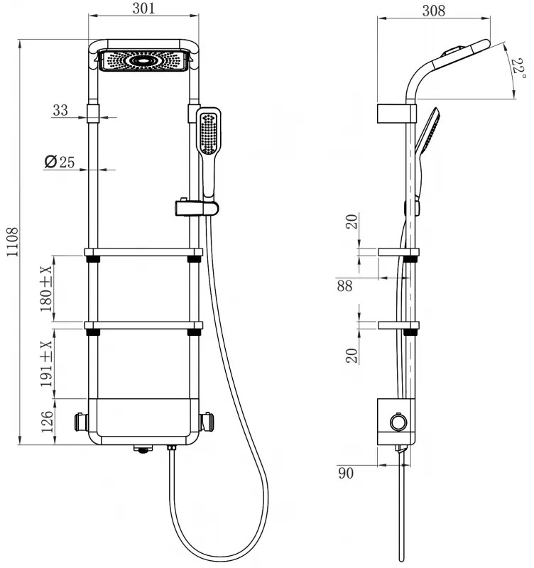 Mexen Dazz, sprchová sada s ručnou a dažďovou hlavicou, biela, 78107-20