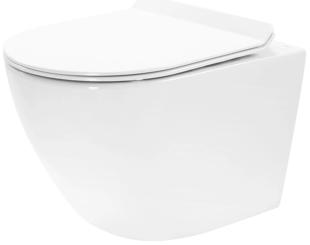 Rea Carter Rimless, závesné WC misa 490x370x325 mm + toaletné WC sedadlo, biela lesklá, REA-C1400