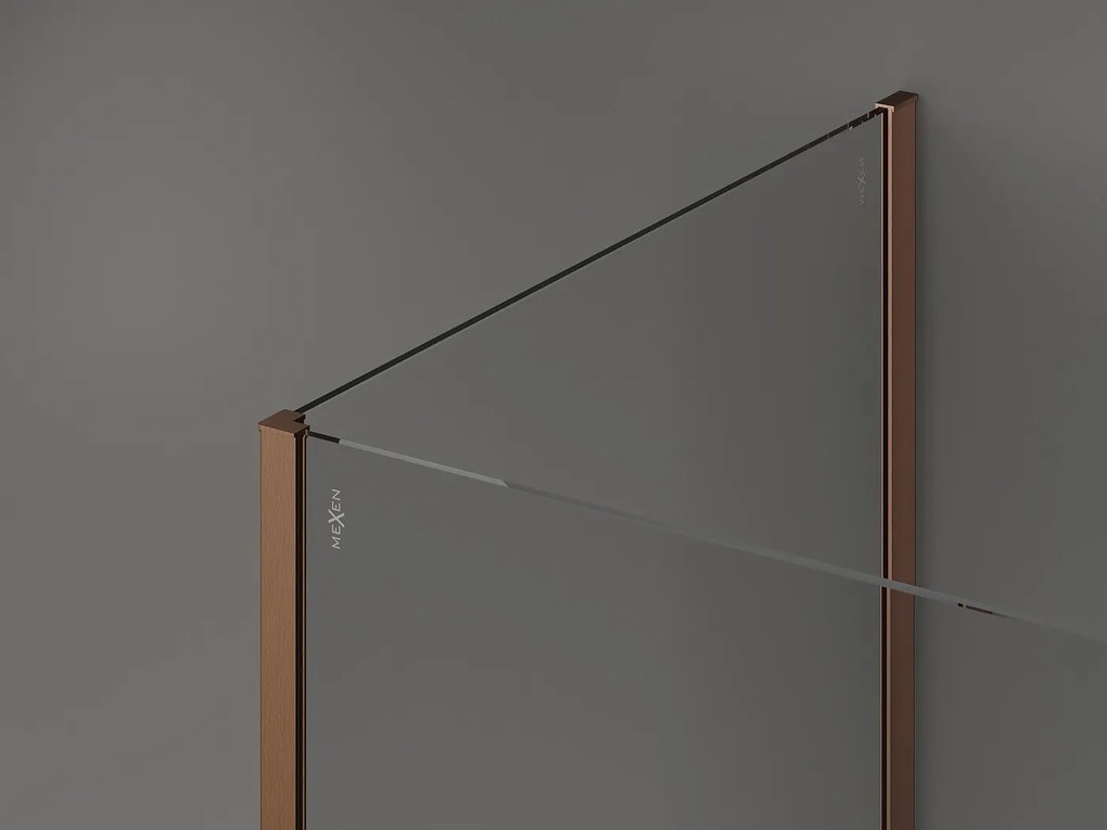 Mexen Kioto, 2-stenová sprchová zástena Walk-In 120 x 95 cm, 8mm číre sklo, medený matný profil, 800-120-212-65-00-095