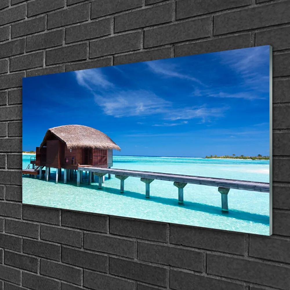 Obraz na skle More pláž dom architektúra 100x50 cm