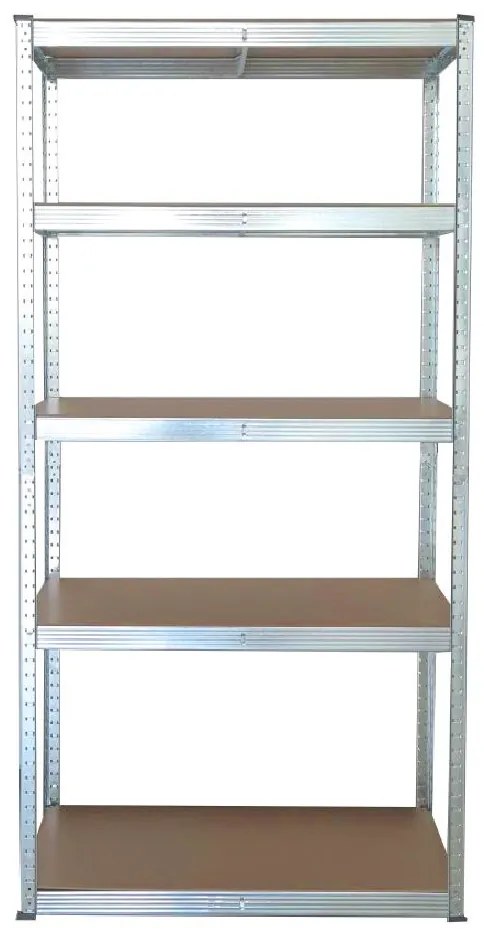 Stabil S, bezskrutkový kovový regál s HDF policou, 180x90x40 cm, 5 políc, 175kg na policu, zinok