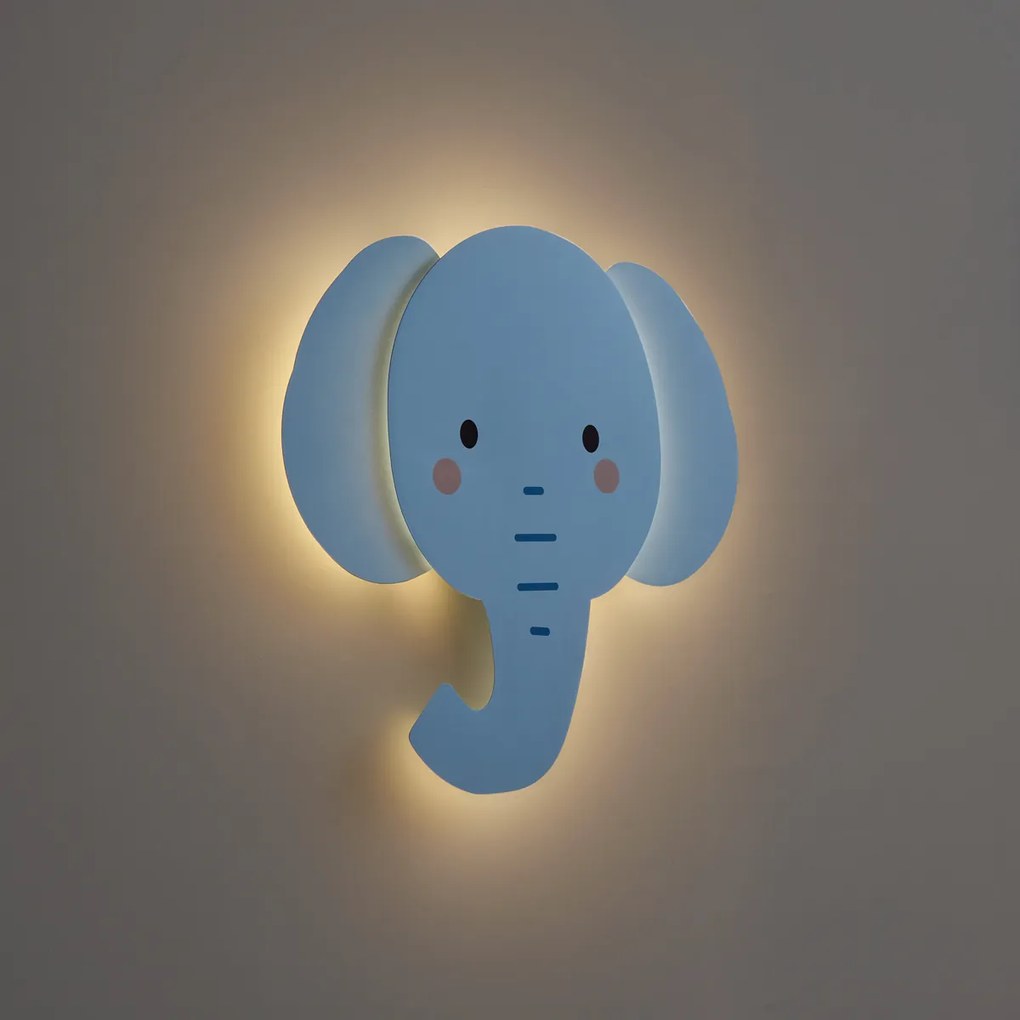 Detská nástenná lampa modrá vrátane LED s 3-stupňovým stmievaním - Ellie the Elephant