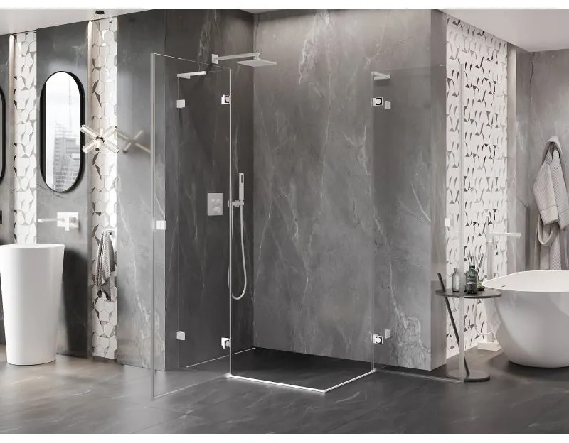 Mexen Lunar, L Duo výklopný sprchový kút 90 x 70 cm, 8mm číre sklo, biely profil, 834L-090L-070P-20-00