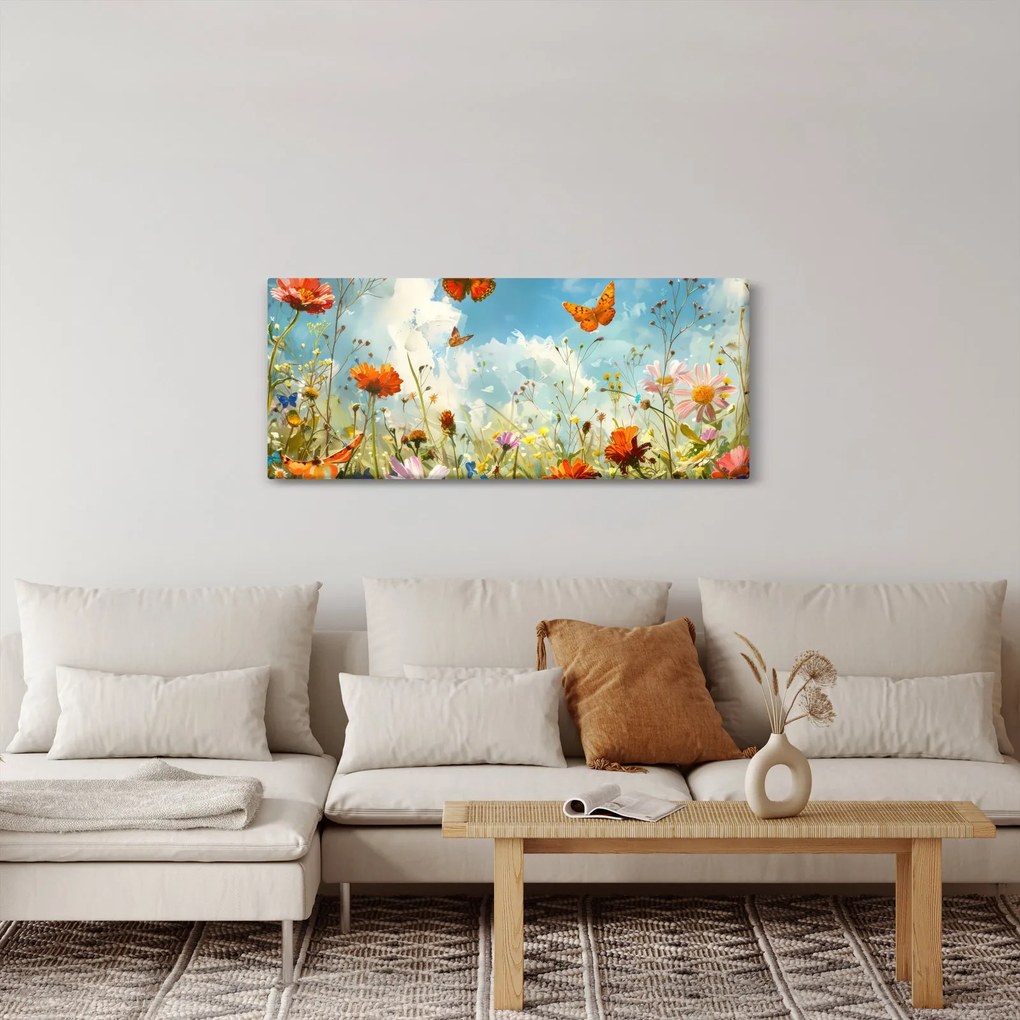 Obraz - Motýle na letnej lúke (120x50 cm)